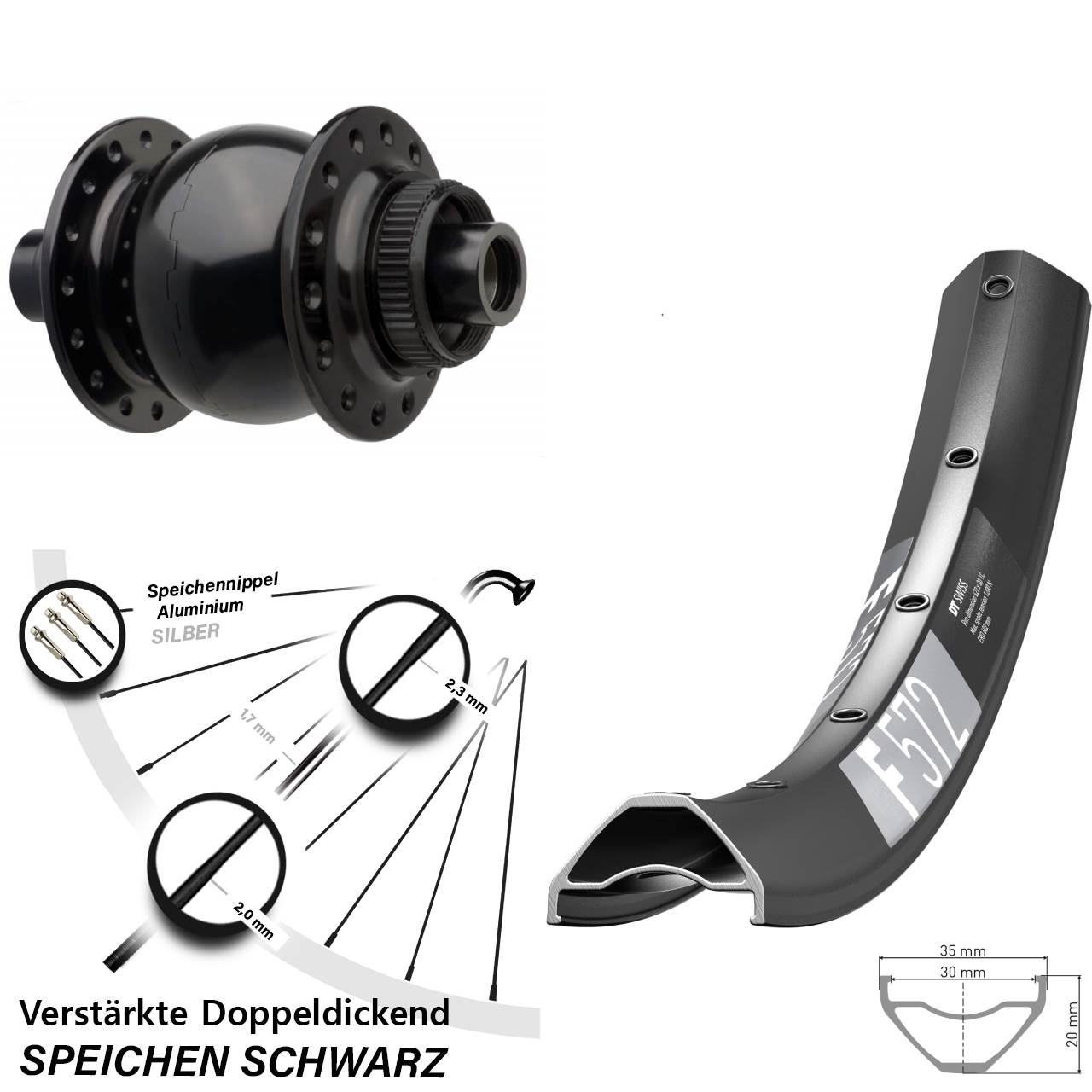 27,5 Zoll DT Swiss F 572 SON 28 Centerlock Vorderrad mit Nabendynamo 15x110 Boost