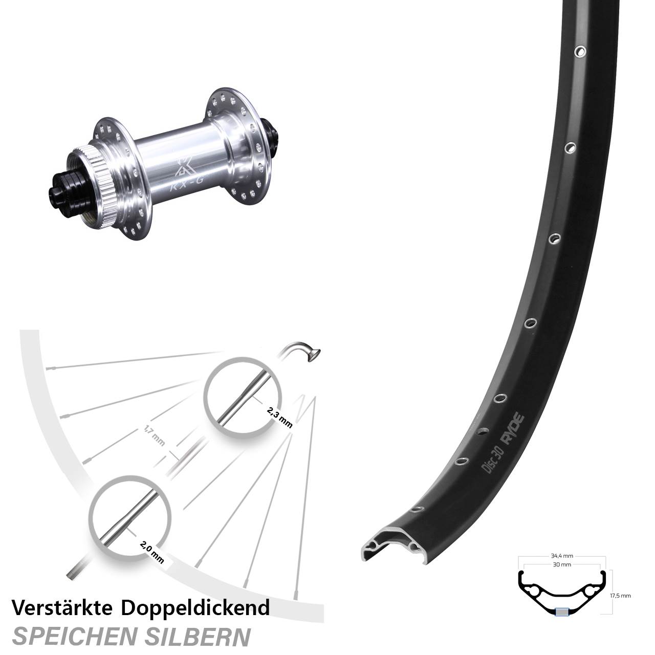 Centerlock Vorderrad 29 Zoll Ryde Disc 30 KX-G QR