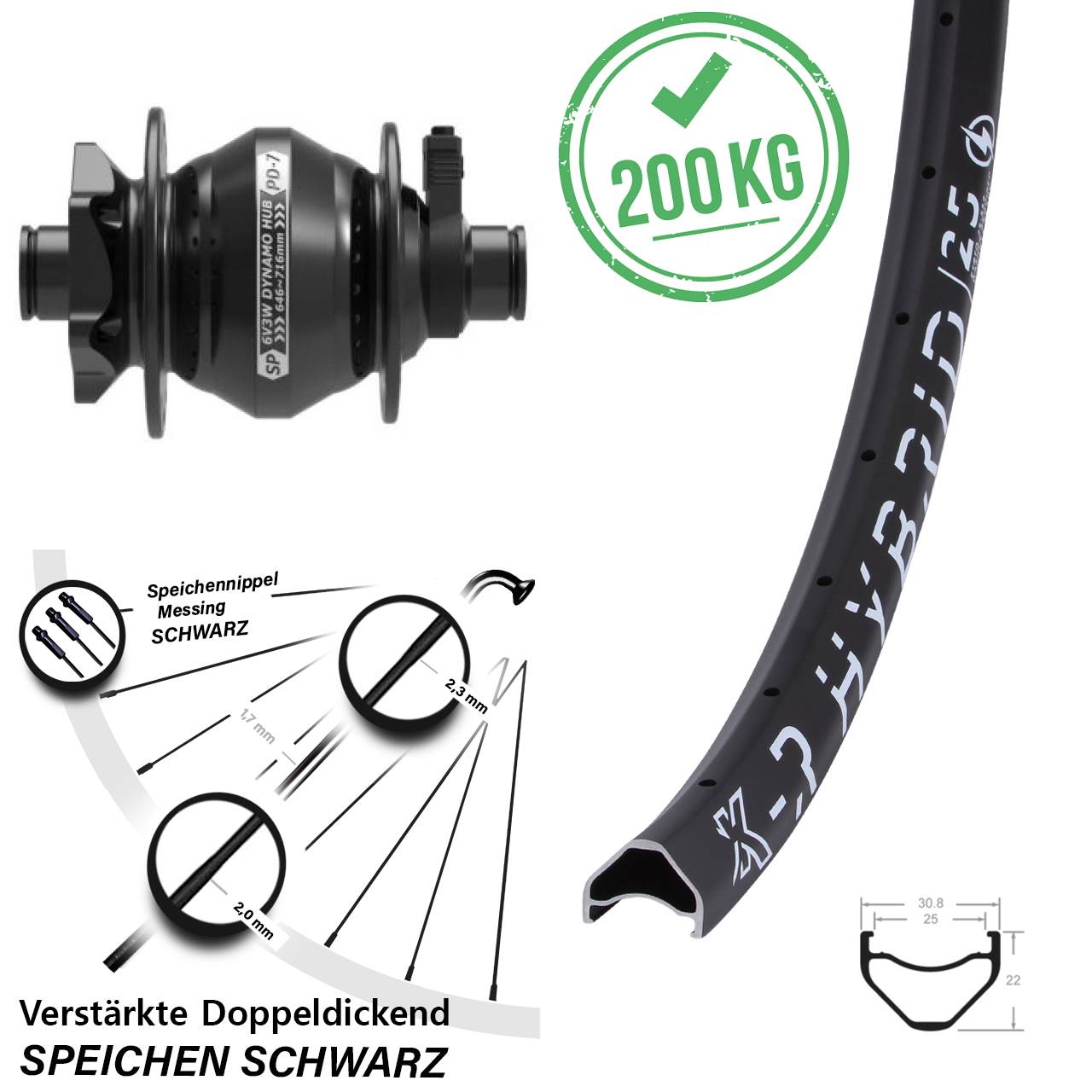 Vorderes Laufrad 28-29 Zoll KX-R Hybrid 25 Shutter PD-7 12x100