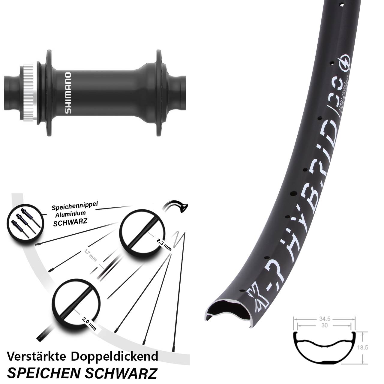 KX-R Hybrid 30 Shimano HB-MT410-B 29 Zoll Vorderrad Centerlock 15x110 Boost