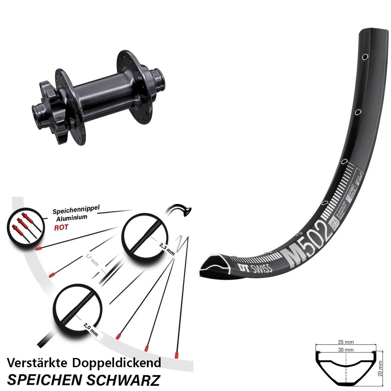 Disc Vorderrad 27,5 Zoll DT Swiss M502 Aivee 15x110 Boost
