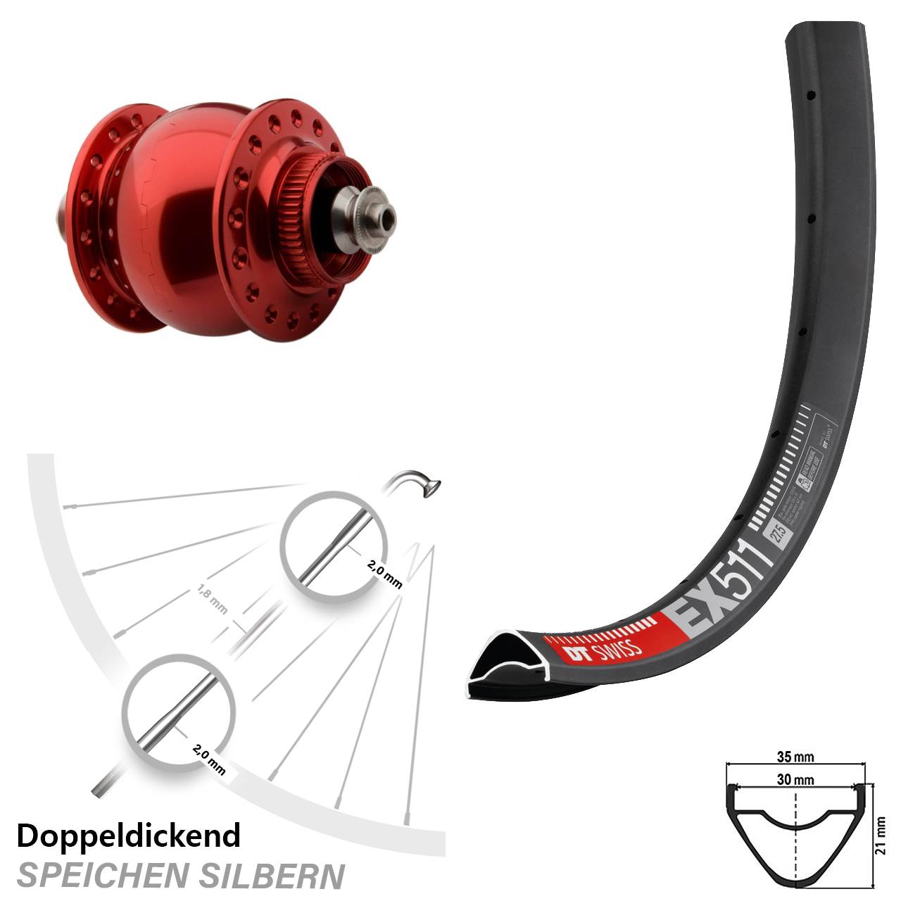 SON delux Centerlock DT Swiss EX 511 Vorderrad 27,5 Zoll