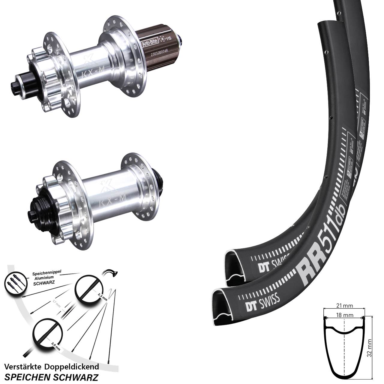 DT Swiss RR511 KX-M 28 Zoll Laufradsatz 6-Loch für Schnellspanner 8-12 fach