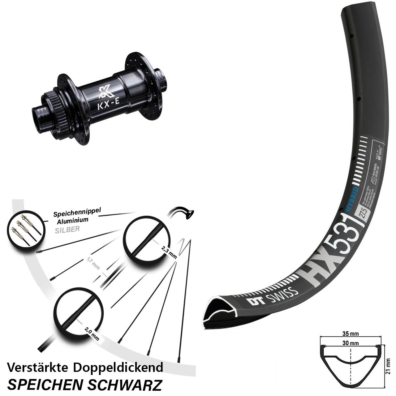 29 Zoll DT Swiss HX 531 KX-E 4-fach gelagert Disc Laufrad 15x100