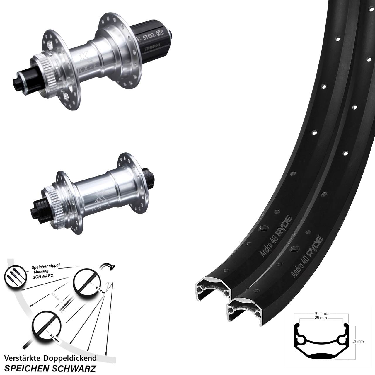 Ryde Andra 40 Disc KX-E verstärkt 28-29 Zoll Laufrad-Satz für Schnellspanner 8-12 fach