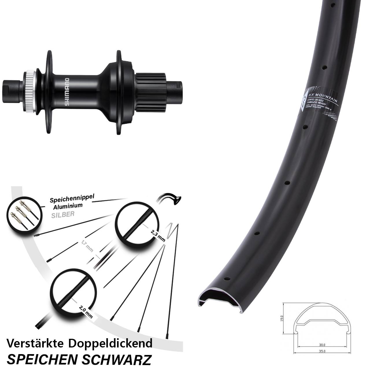 29 Zoll KX Mountain Shimano FH-MT510B Hinterrad Centerl. 12x148 Micro Spline