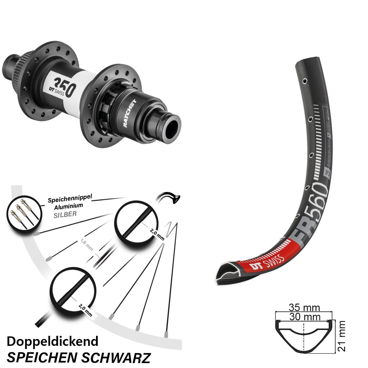 26 Zoll DT Swiss FR560-350 Centerlock Hinterrad 12x142 XD