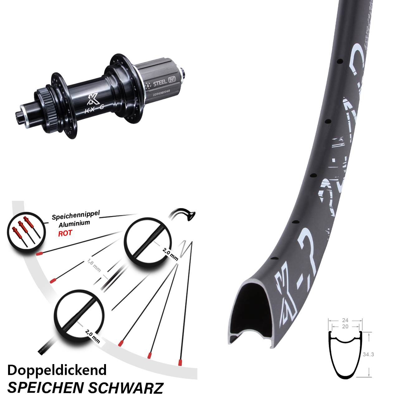 R Road 28 Zoll Hinterrad KX-GS 8-12 fach