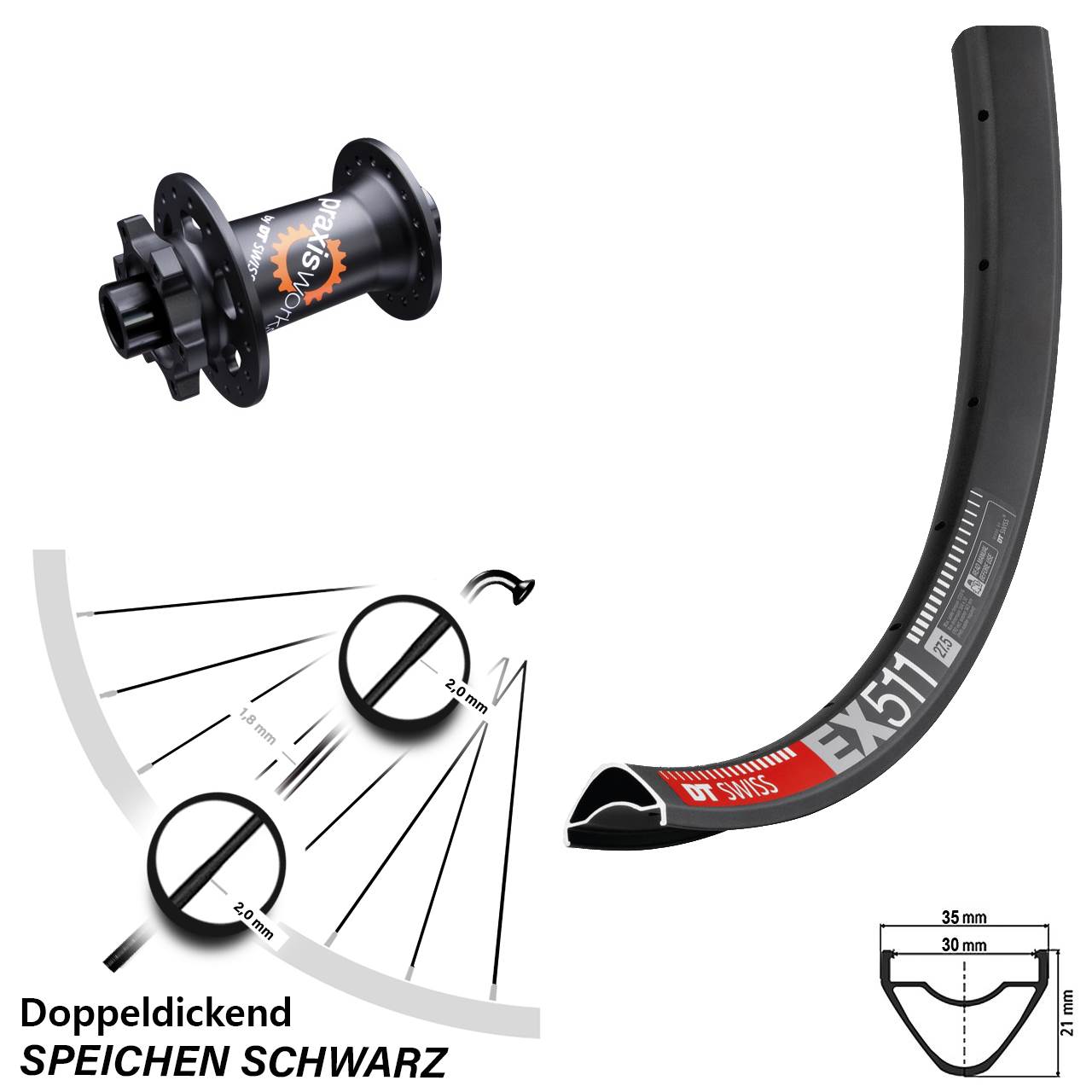 Disc Vorderrad 29 Zoll DT Swiss EX511 350 SL 12x100