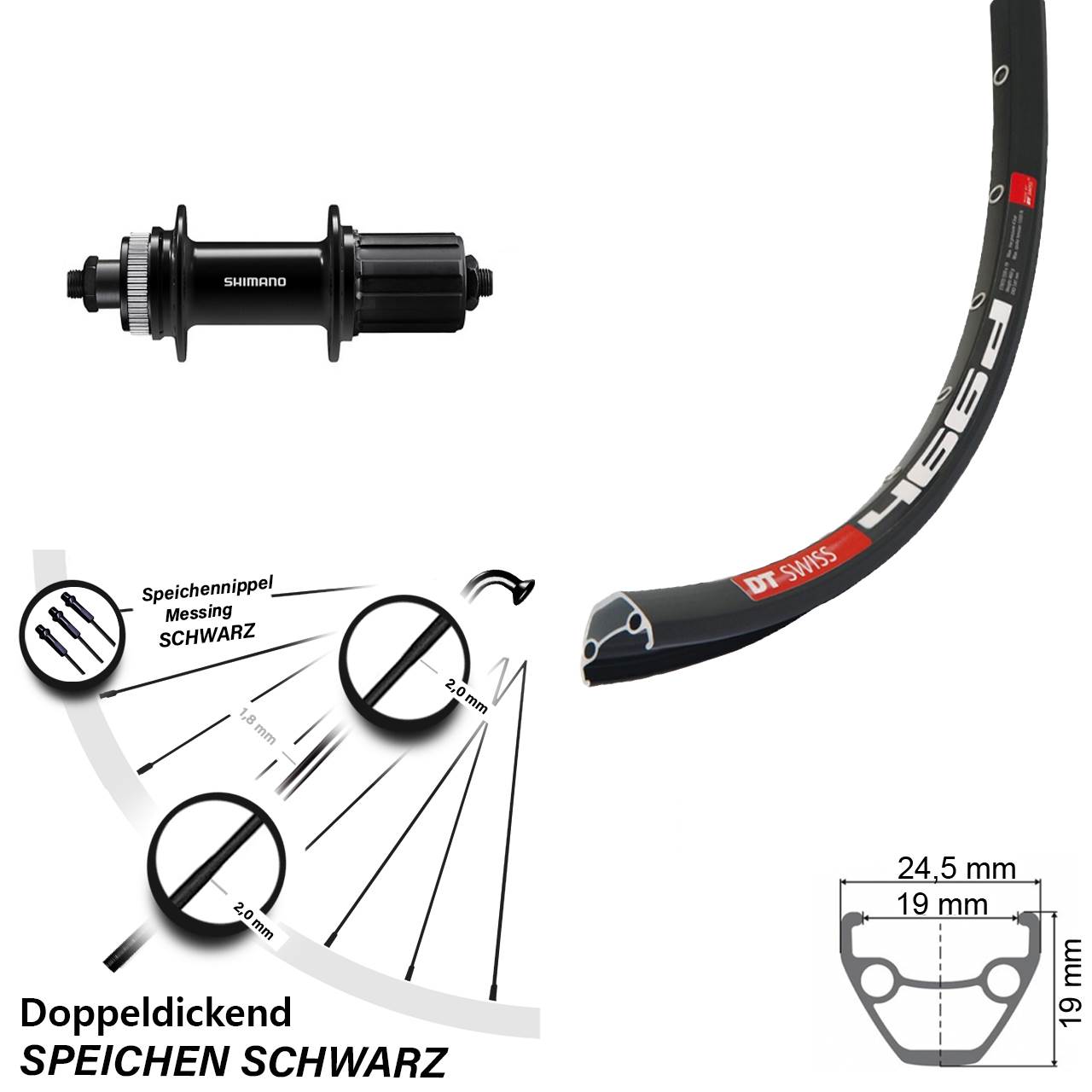 28 Zoll Hinterrad DT Swiss 466 Shimano QC400