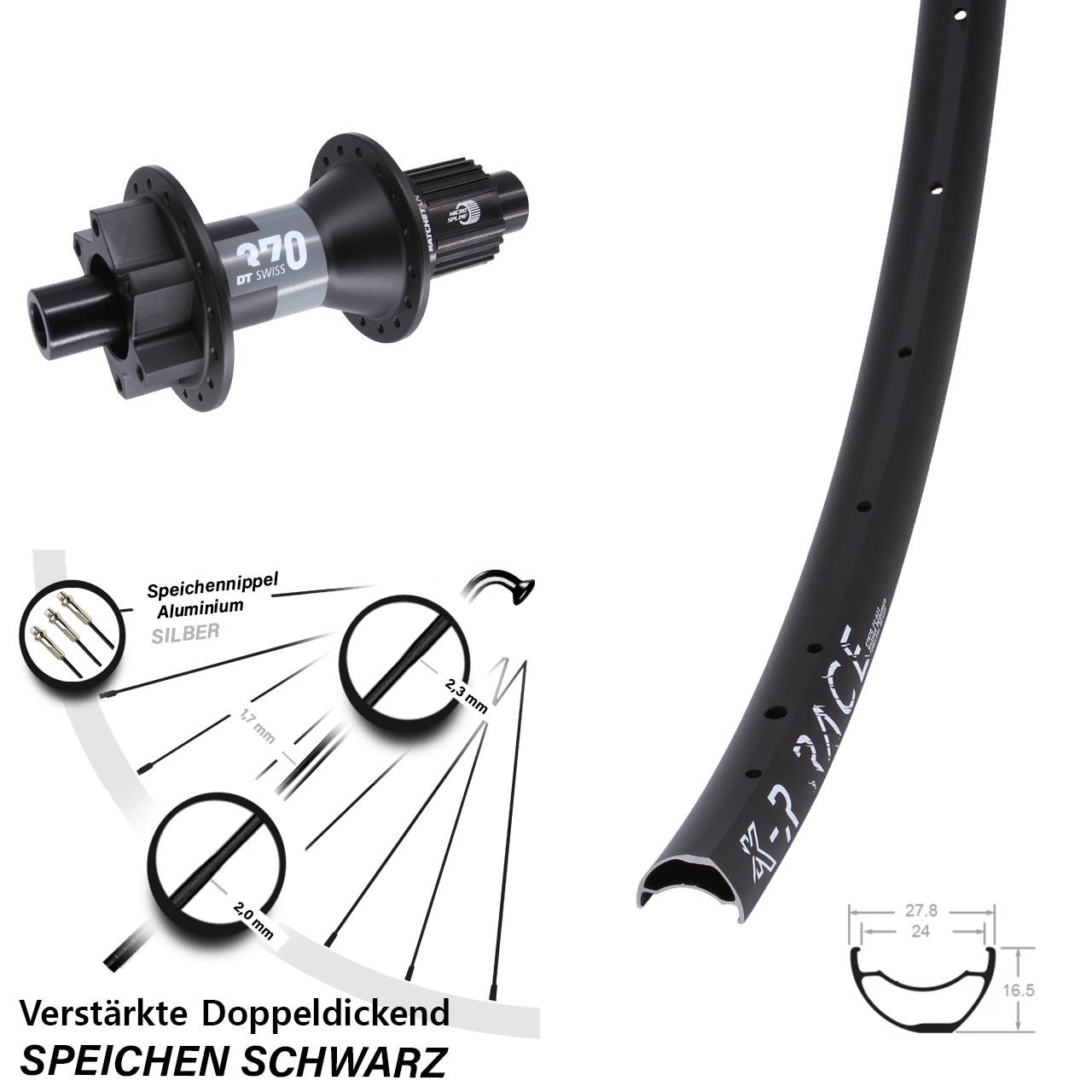 Disc Hinterrad 28 Zoll KX-R Race DT Swiss 370 Micro Spline 12x148