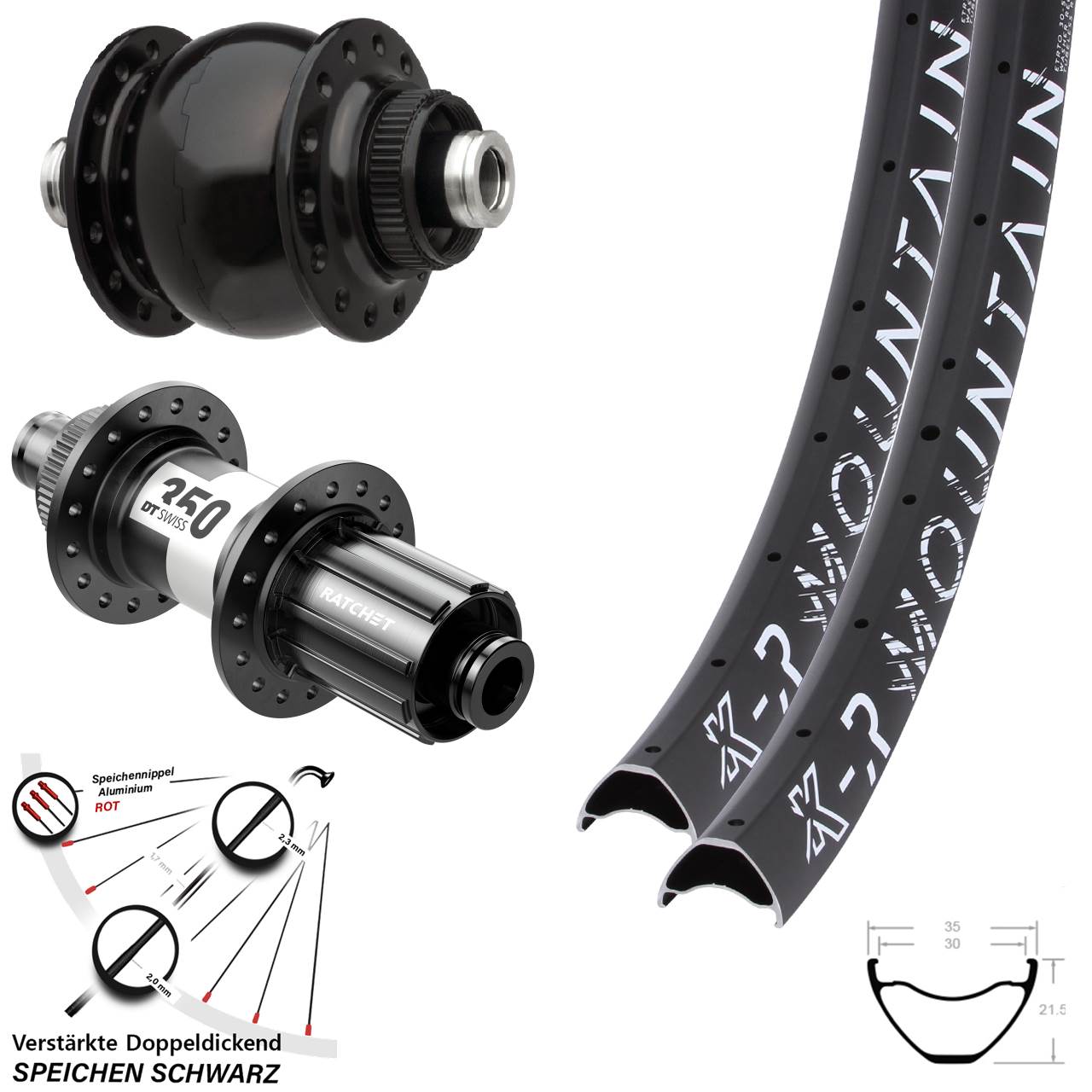 27,5 Zoll KX-R Mountain SON 28 DT Swiss 350 HG Centerlock Laufradsatz 12x100/142