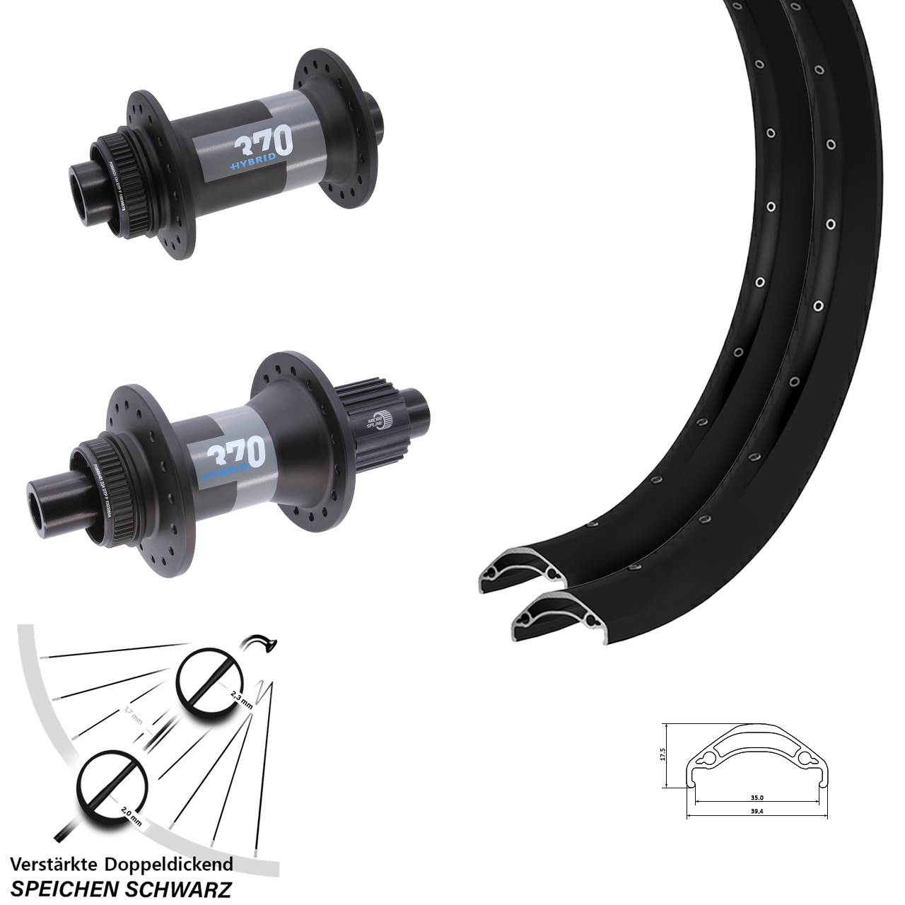 Disc Laufradsatz 15x110 12x148 29 Zoll Ryde Disc 35 DT Swiss 370 Hybrid Micro Spline