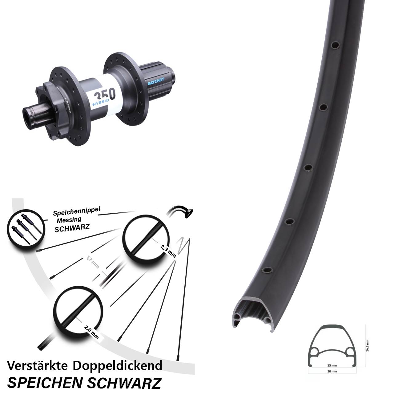 6-Loch Hinterrad 12x148 28 Zoll Ambrosio Sport DT Swiss 350 Hybrid 8-11 fach