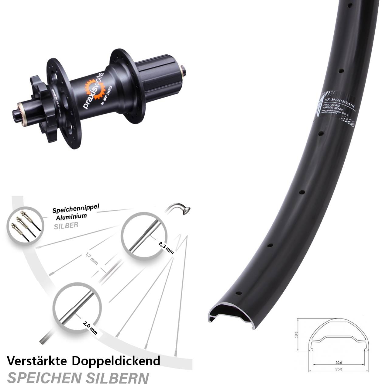 Disc Hinterrad 29 Zoll KX Mountain DT Swiss 350 QR 11-fach 8-11 fach HG für Schnellspanner
