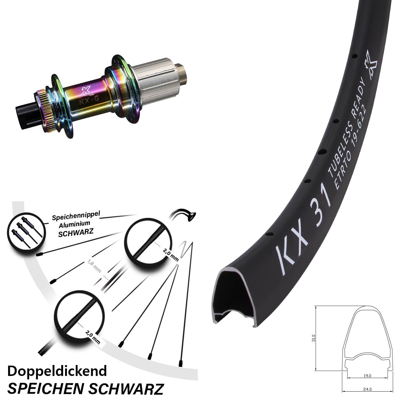 28 Zoll KX31 KX-G Oilslick Disc Hinterrad 12x142 8-12 fach HG