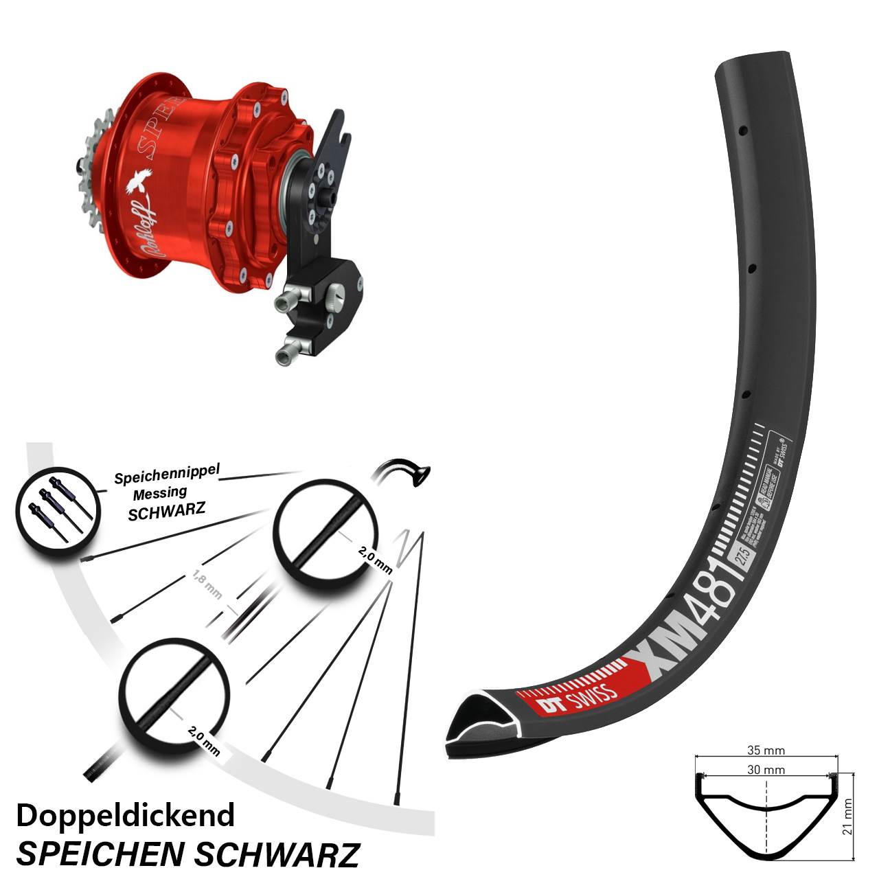 DT Swiss XM 481 Rohloff Speedhub CC DB OEM2 Tandem rot 27,5 Zoll Disc Hinterrrad