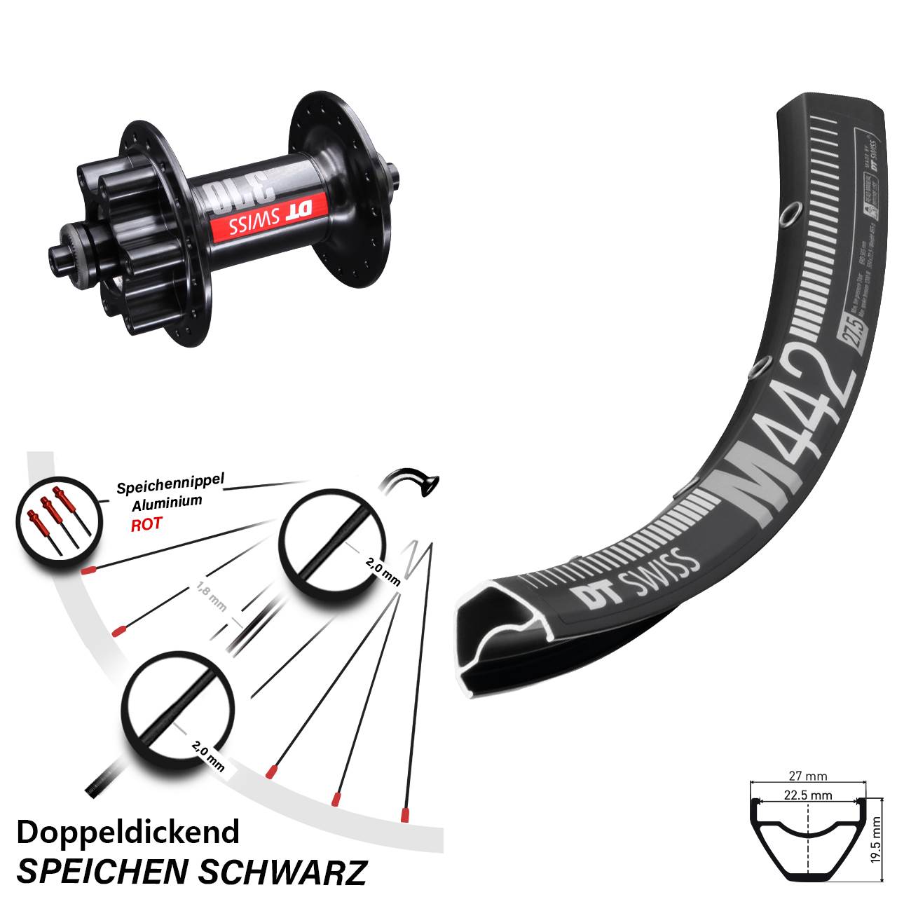 370 DT Swiss M 442 Vorderrad 29 Zoll 6-Loch Schnellspanner MTB