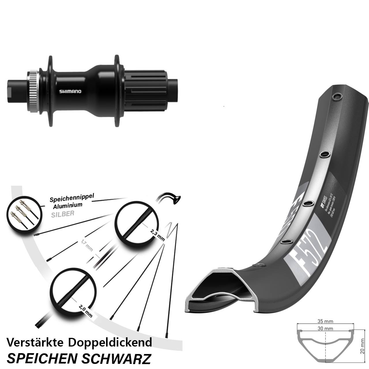 Hinterrad 27,5 Zoll DT Swiss F 572 Shimano FH-TC500-HM-B