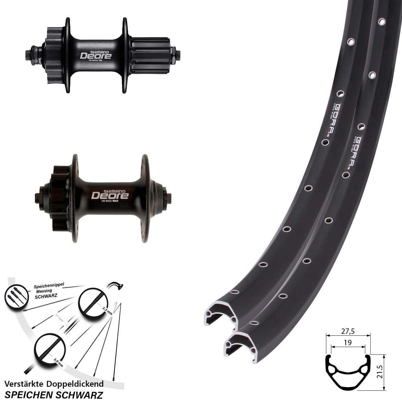 26 Zoll Gora 19 Shimano Deore Disc Laufrad-Satz für Schnellspanner 8-11 fach HG