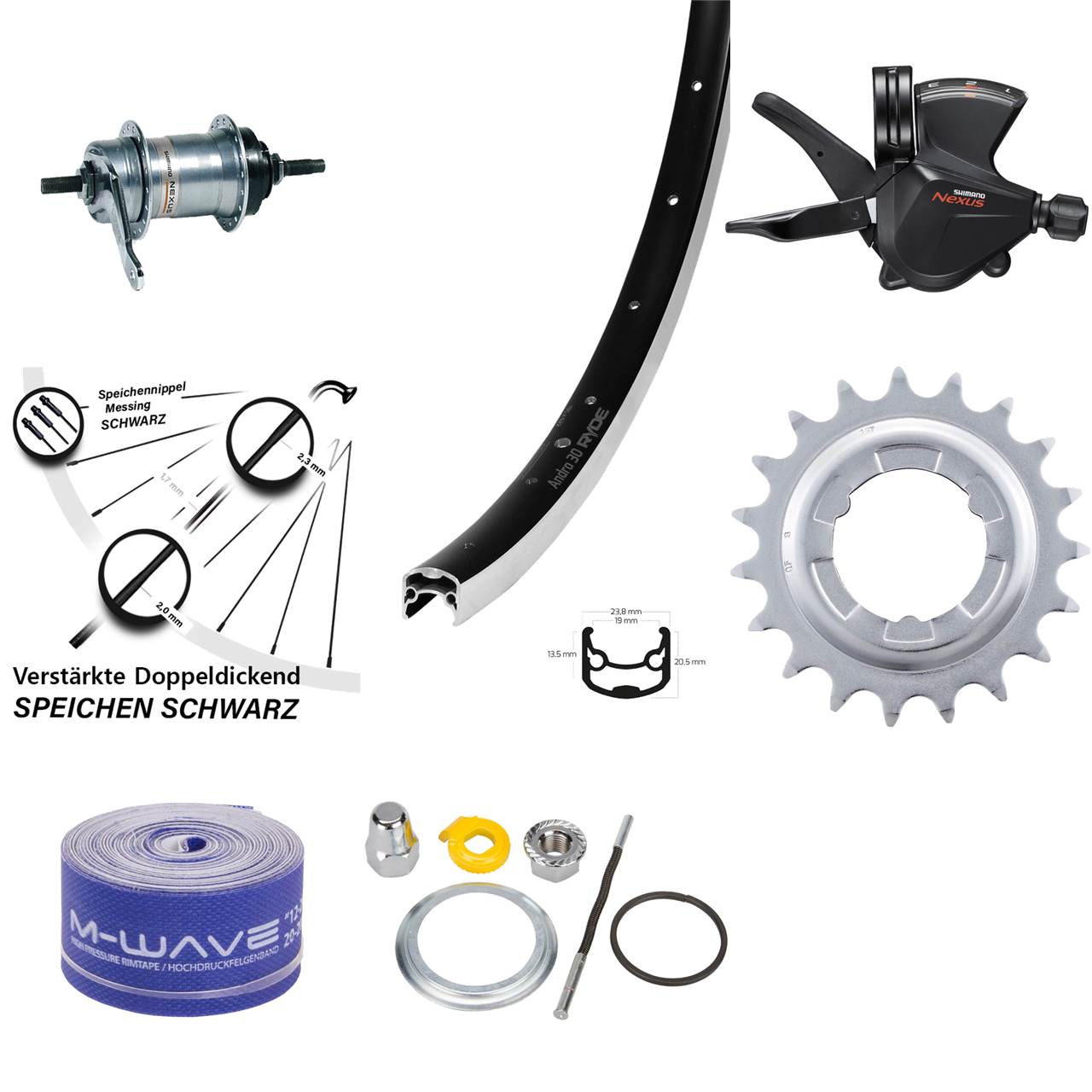 Shimano 3 Gang Nabenschaltungs-Hinterrad 28 Zoll Ryde Andra 30 schwarz