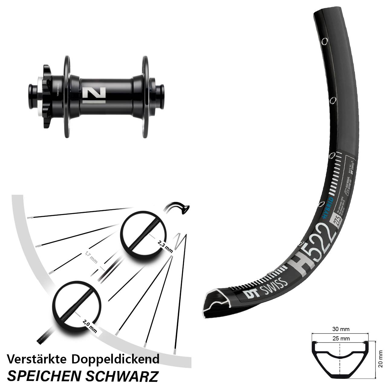 Vorderrad 6-Loch 29 Zoll DT Swiss H522 Novatec D041SB 15x110 Boost