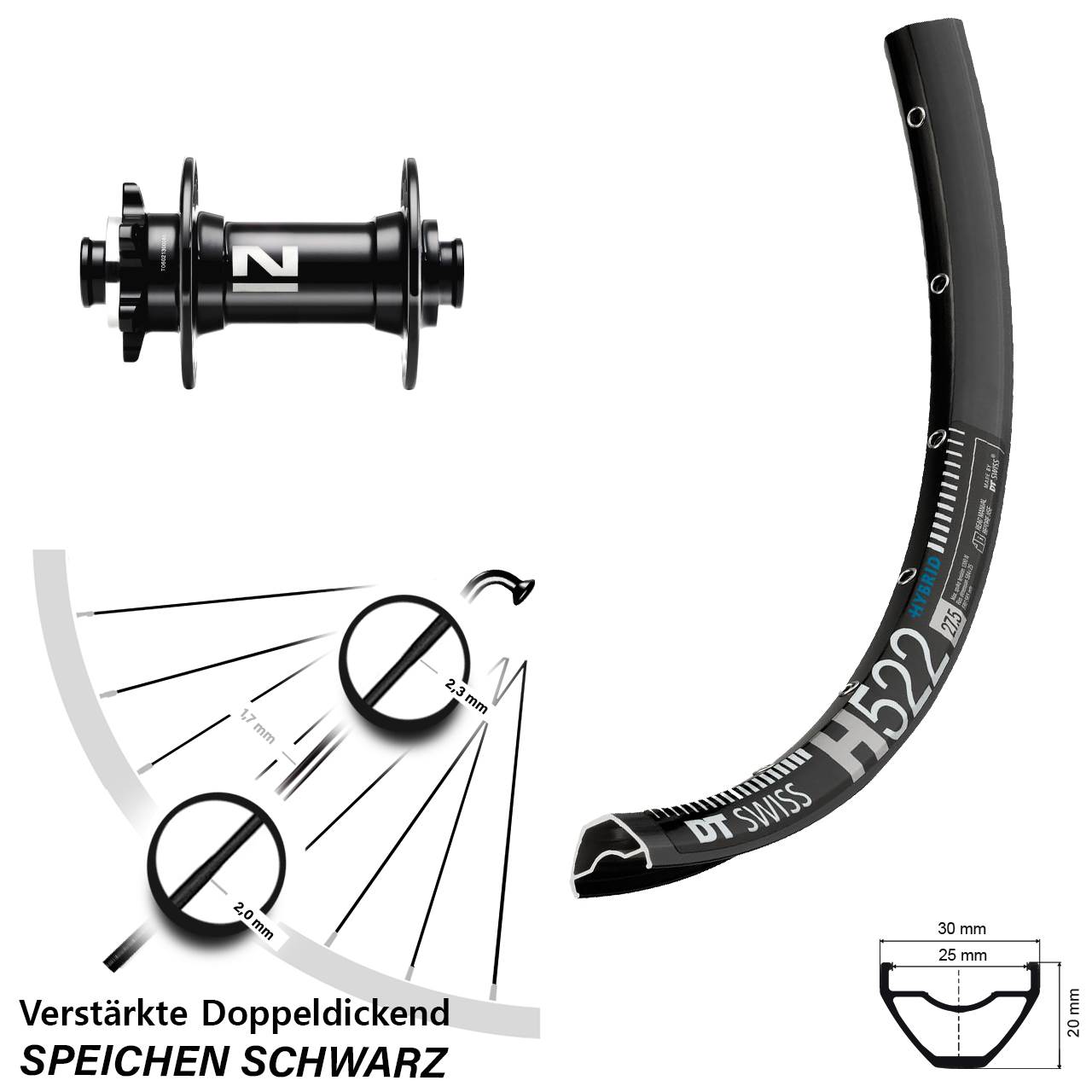 Vorderrad 6-Loch 29 Zoll DT Swiss H522 Novatec D041SB 15x110 Boost