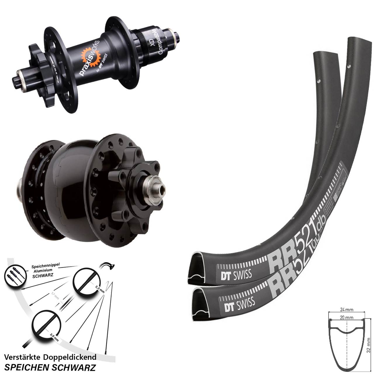DT Swiss RR 521 350 SON 28 Zoll Laufradsatz 6-Loch für Schnellspanner SRAM XD