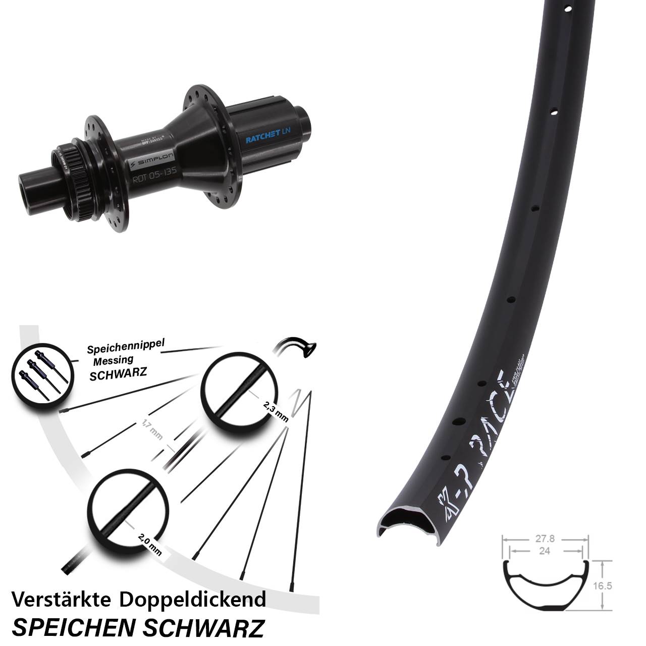 29 Zoll KX-R Race DT Swiss 370 Hybrid Disc Hinterrad 12x142 8-11 fach HG