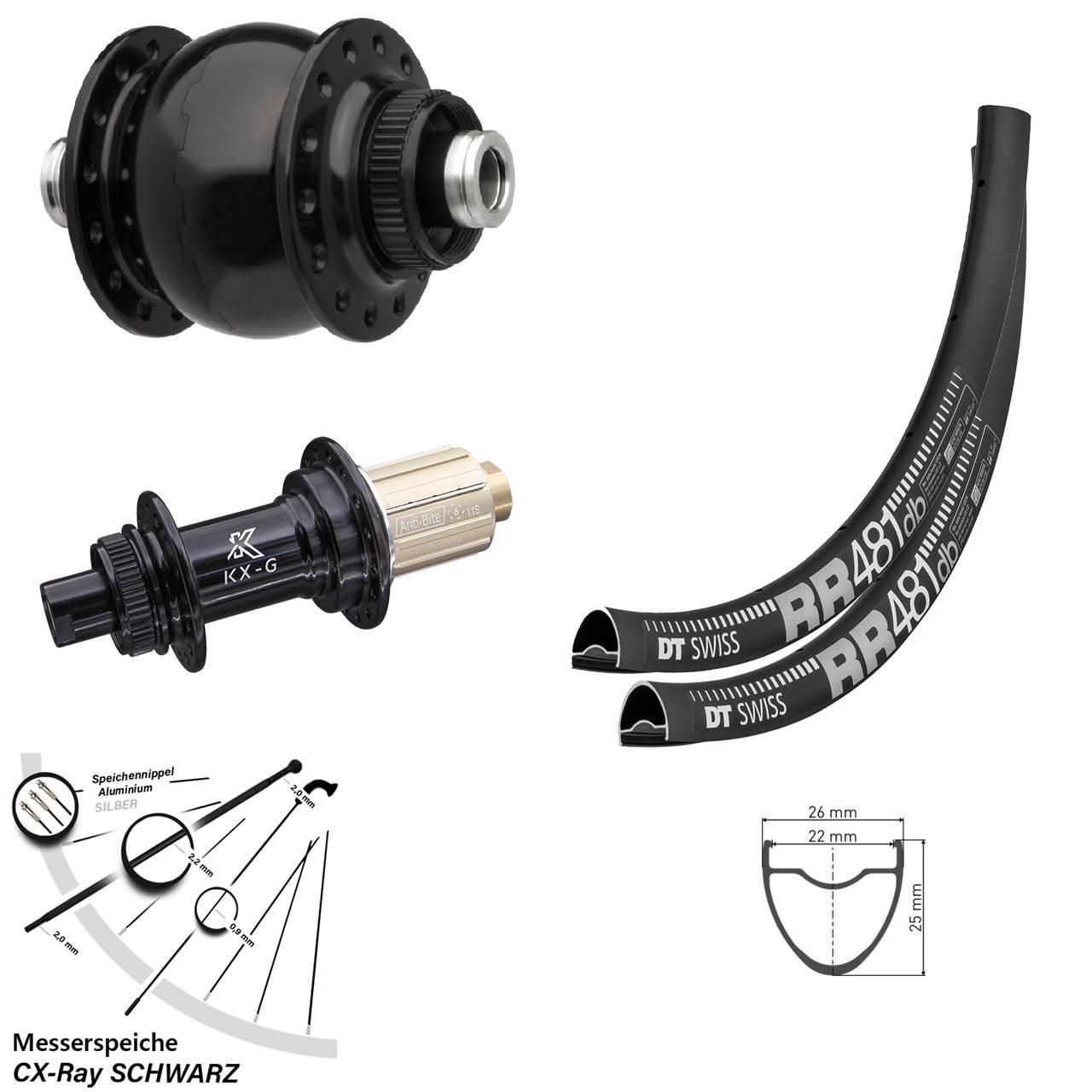 DT Swiss RR 481 KX-G SON 28 Zoll Laufradsatz Centerlock 12x100/142 CX-Ray 8-12 fach HG