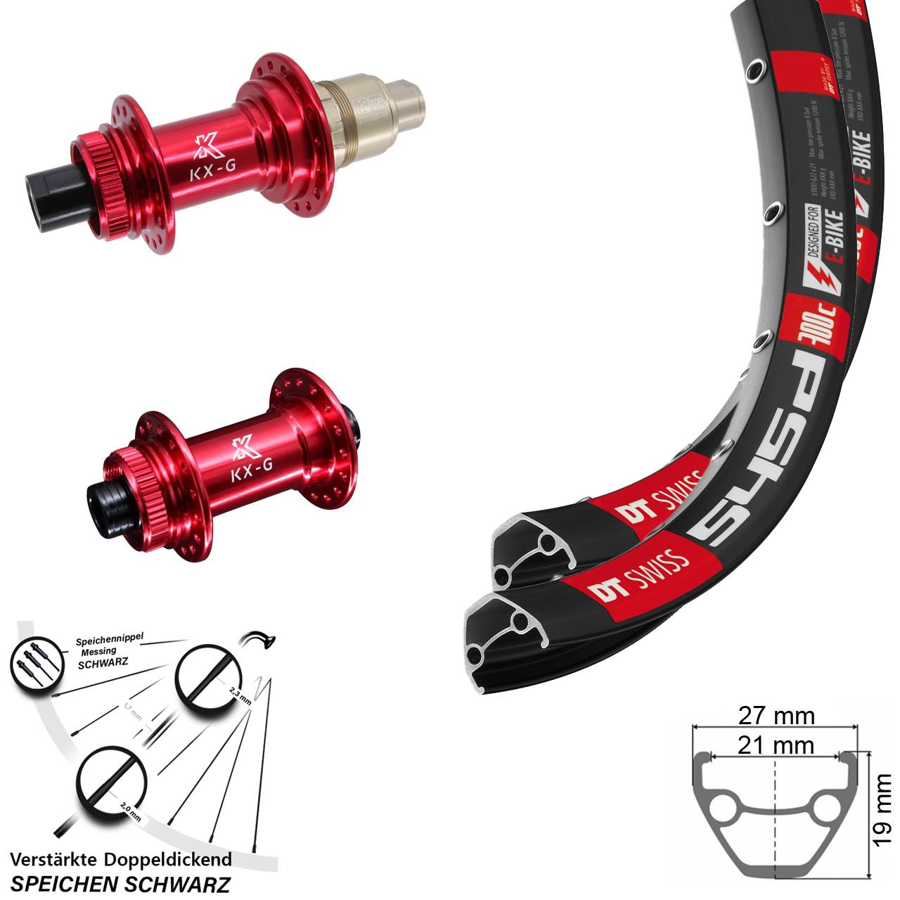 Disc Laufrad-Satz 15x100 12x142 26 Zoll DT Swiss 545 KX-G rot SRAM XDR
