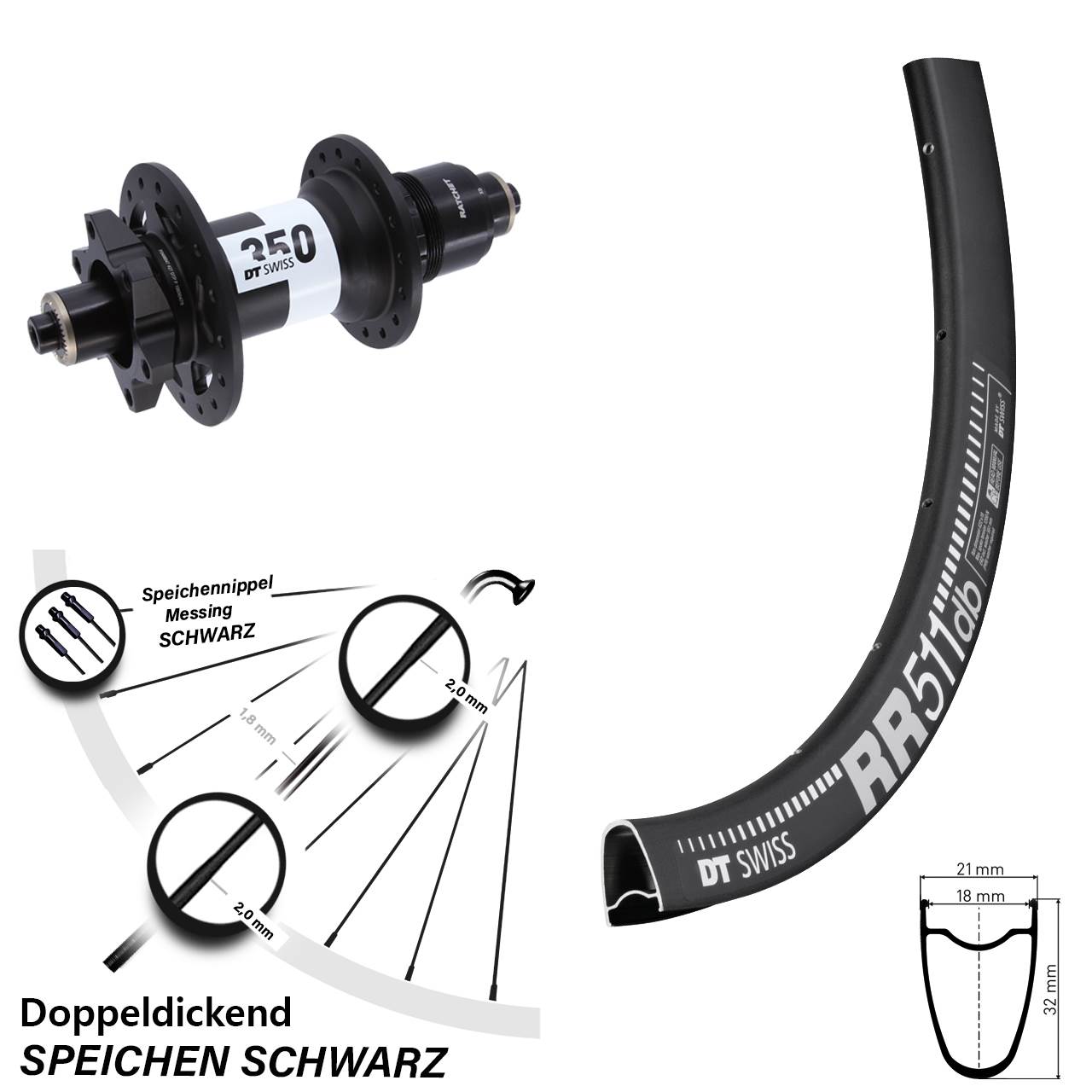 Hinterrad 28 Zoll DT Swiss RR 511-350 6-Loch XD QR