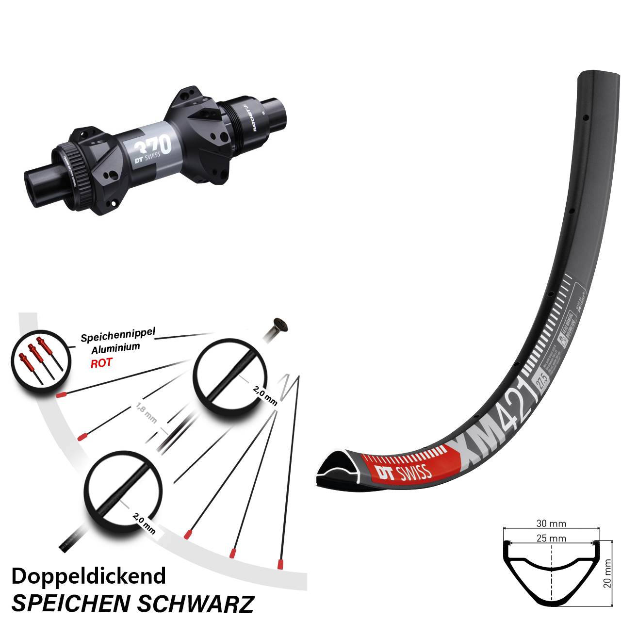 DT Swiss XM 421 Hinterrad 29 Zoll Boost 370 Centerlock Straightpull Sram XD