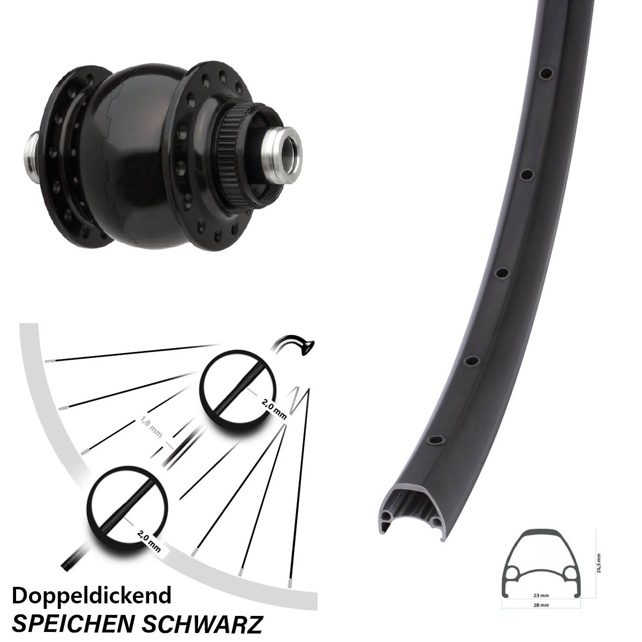 Centerlock Vorderrad mit Dynamo Ambrosio Sport SON 28 Zoll 12x100