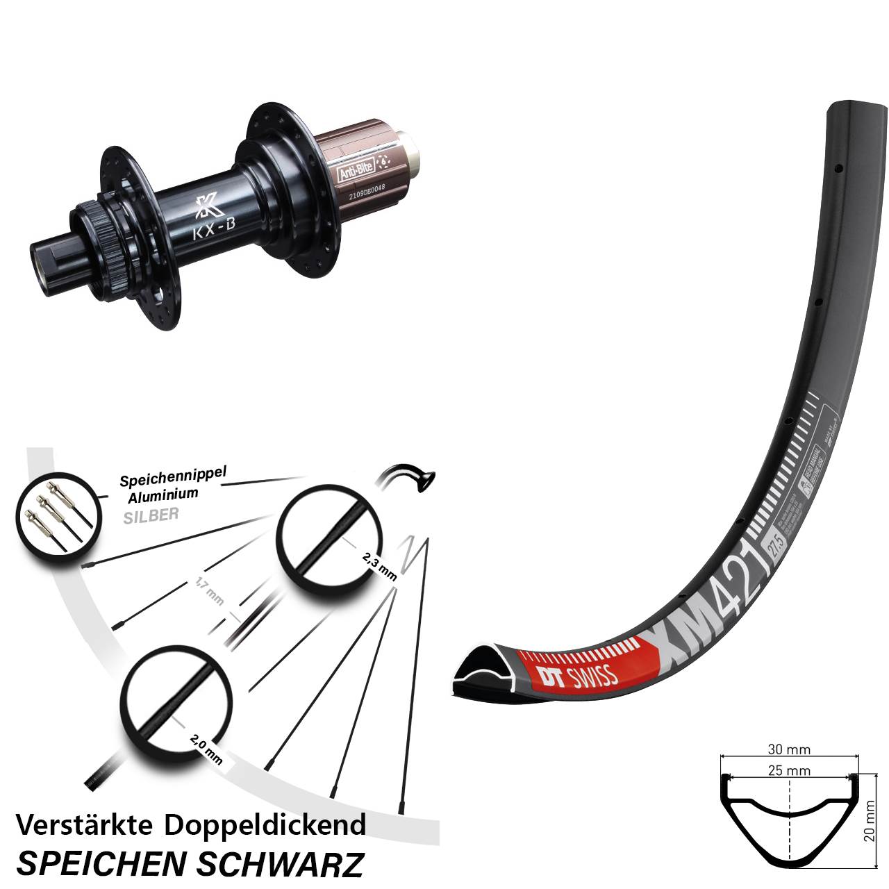 27,5 Zoll DT Swiss XM 421 KX-B Boost Disc Laufrad 12x148 8-12 fach