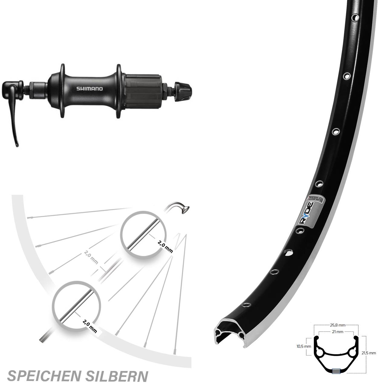 Hinterrad 27,5 Zoll Ryde ZAC 421 Shimano T3000