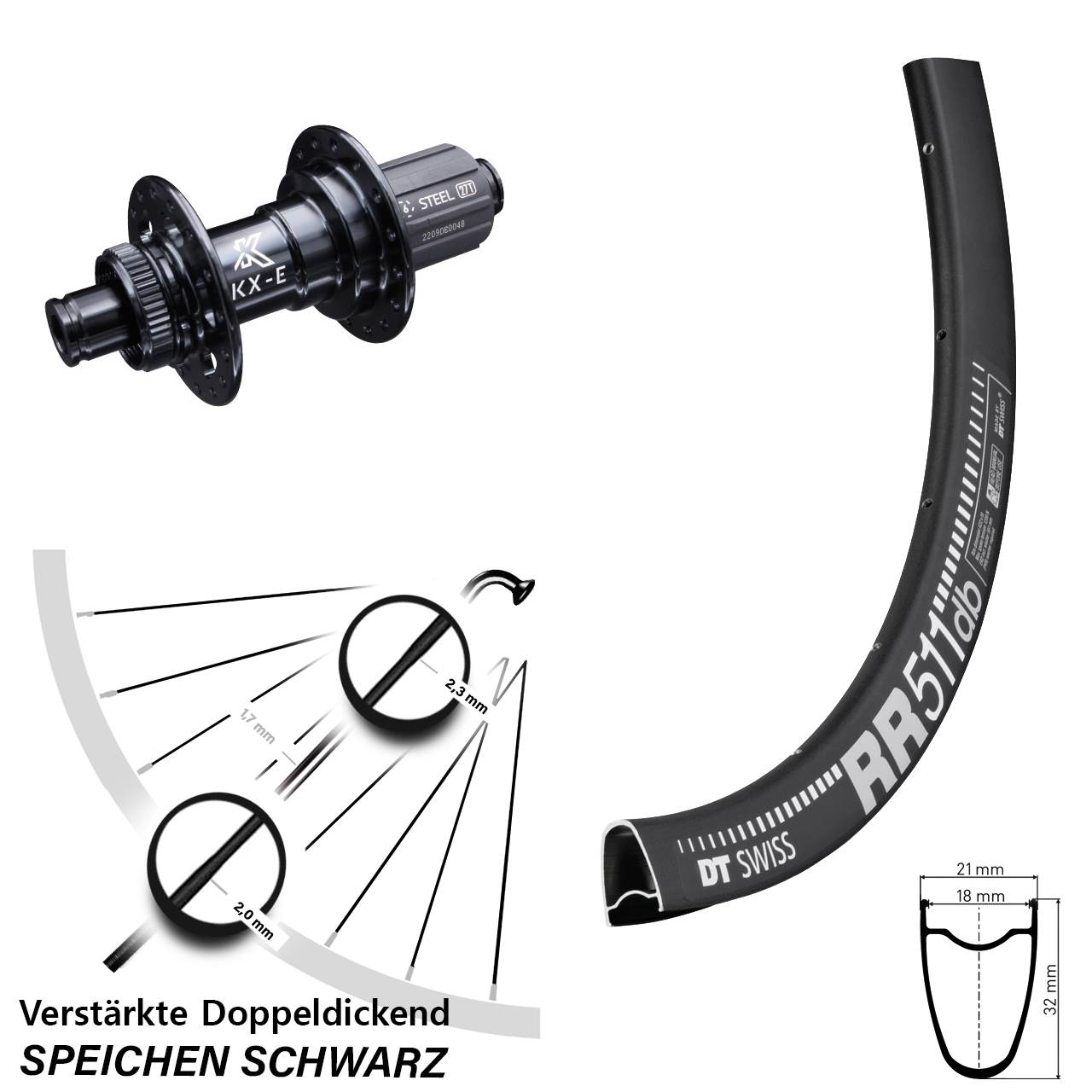 DT Swiss RR511 KX-E 28 Zoll Hinterrad Centerlock 12x142 8-12 fach HG