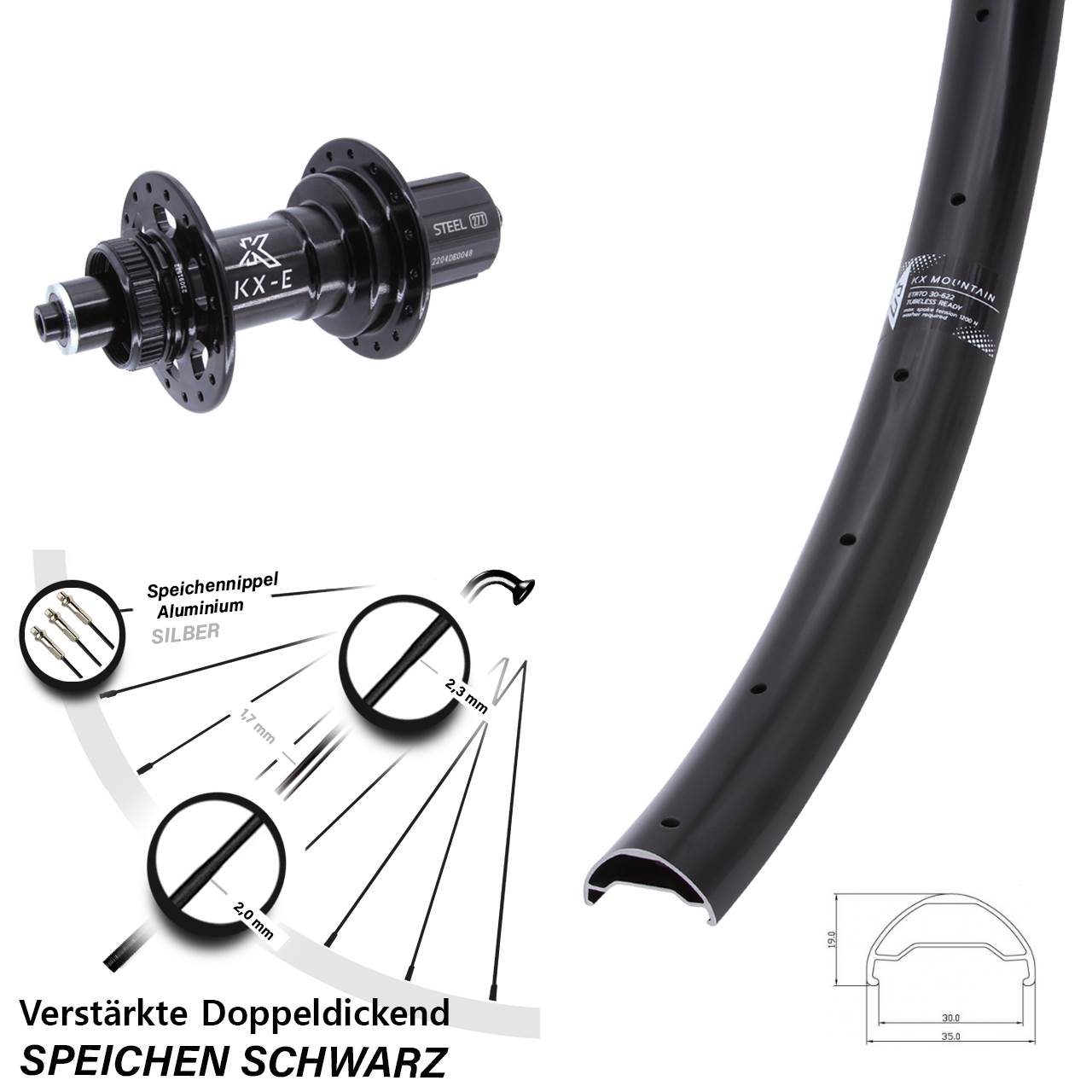 29 Zoll KX-E Mountain Disc Laufrad für Schnellspanner Boost 8-12 fach