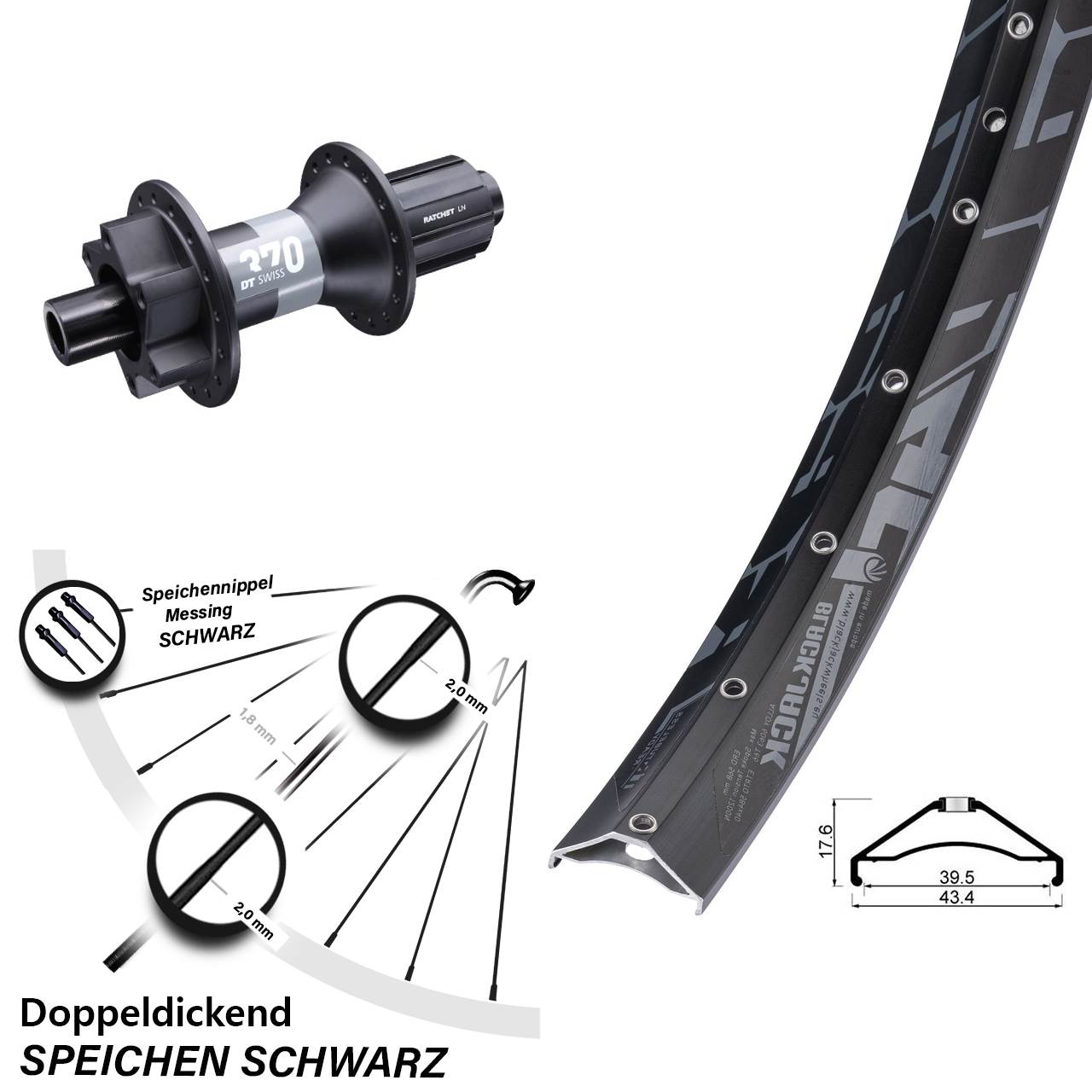 Hinterrad 27,5 Zoll Rodi Ready 40 DT Swiss 370 Hinterradnabe Boost 11-fach