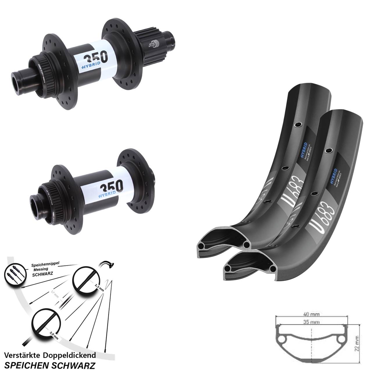 27,5 Zoll DT Swiss U683-Hybrid 350 Laufradsatz 15x110 12x148 Shimano Micro Spline