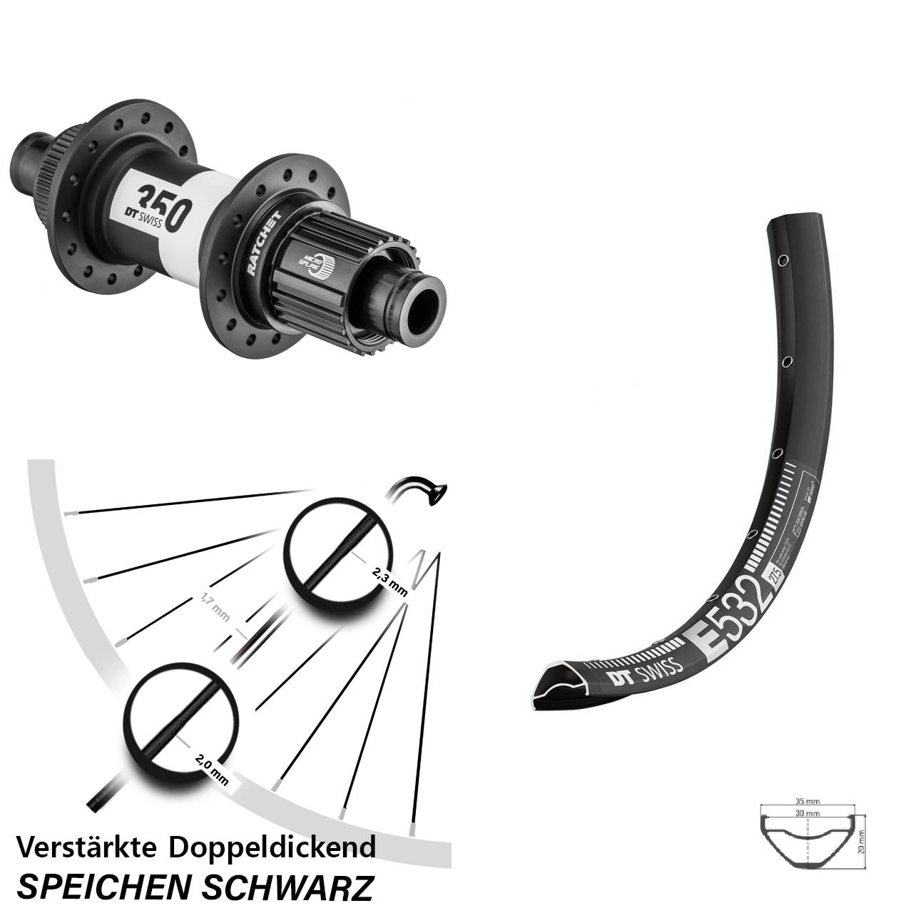 DT Swiss E 532-350 27,5 Zoll Centerlock Hinterrad 12x142 Shimano Micro Spline