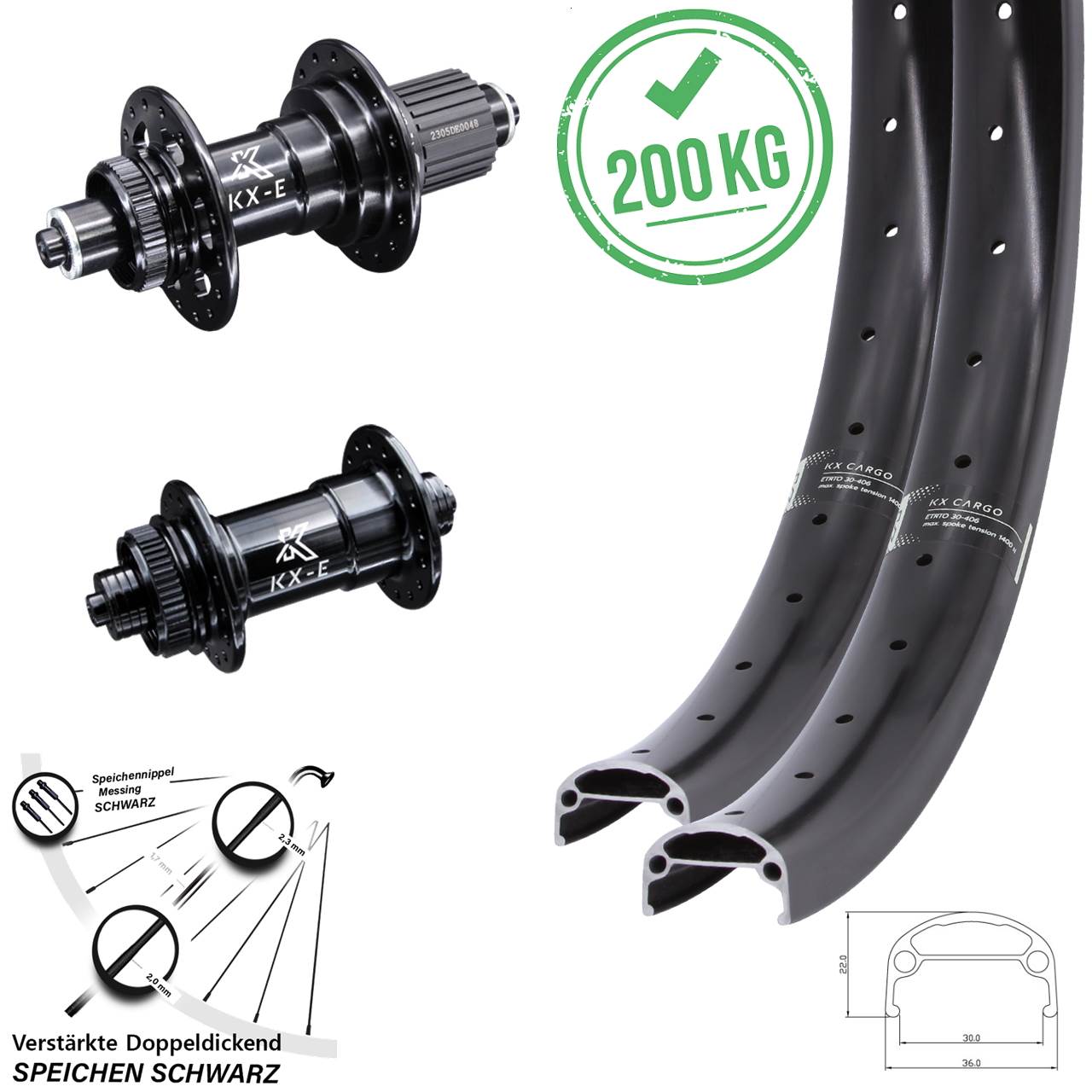 26 Zoll KX-E Cargo Heavy Duty Centerlock Laufradsatz QR Micro Spline
