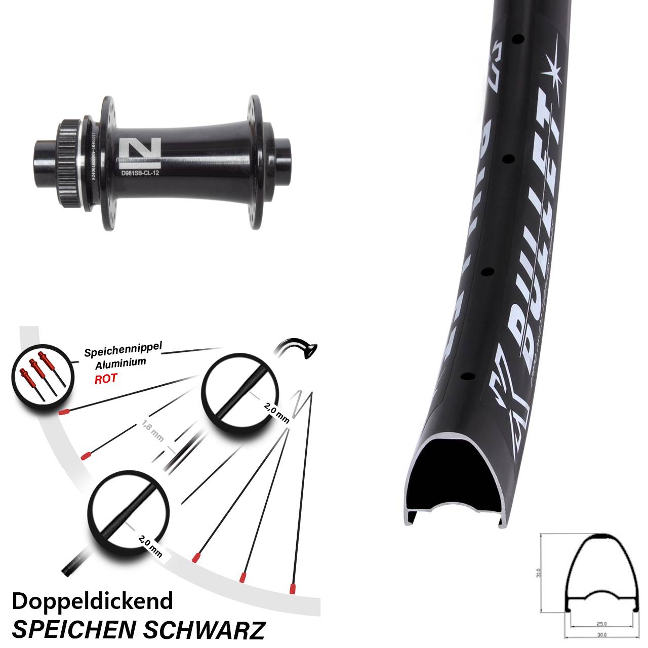 Vorderrad Centerlock 28-29 Zoll KX Bullet Novatec D981 12x100