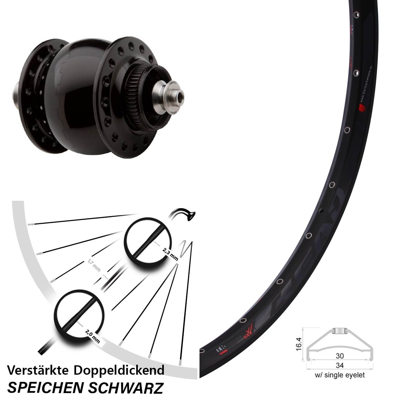 Disc Vorderrad mit Nabendynamo für Schnellspanner 27,5 Zoll Rodi Ready 30 SON 28