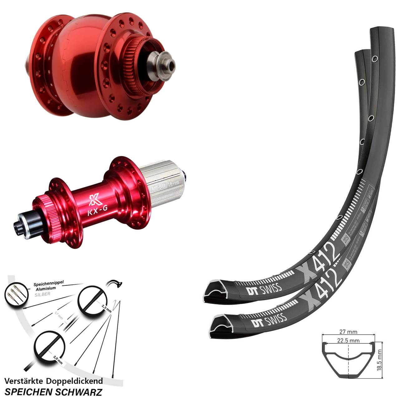 Centerlock Laufradsatz 29 Zoll DT Swiss X 412 KX-G rot SONdelux 8-12 fach HG QR