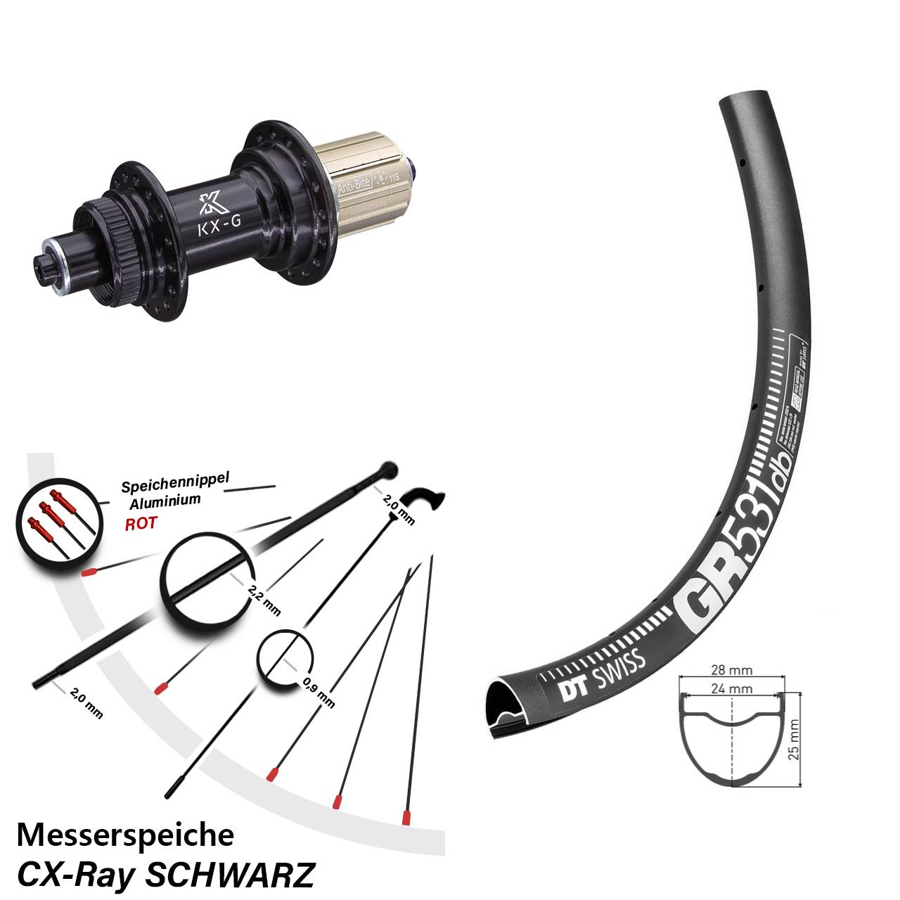 28-29 Zoll DT Swiss GR 531 KX-G Disc Hinterrad für Schnellspanner 8-12 fach HG CX-Ray