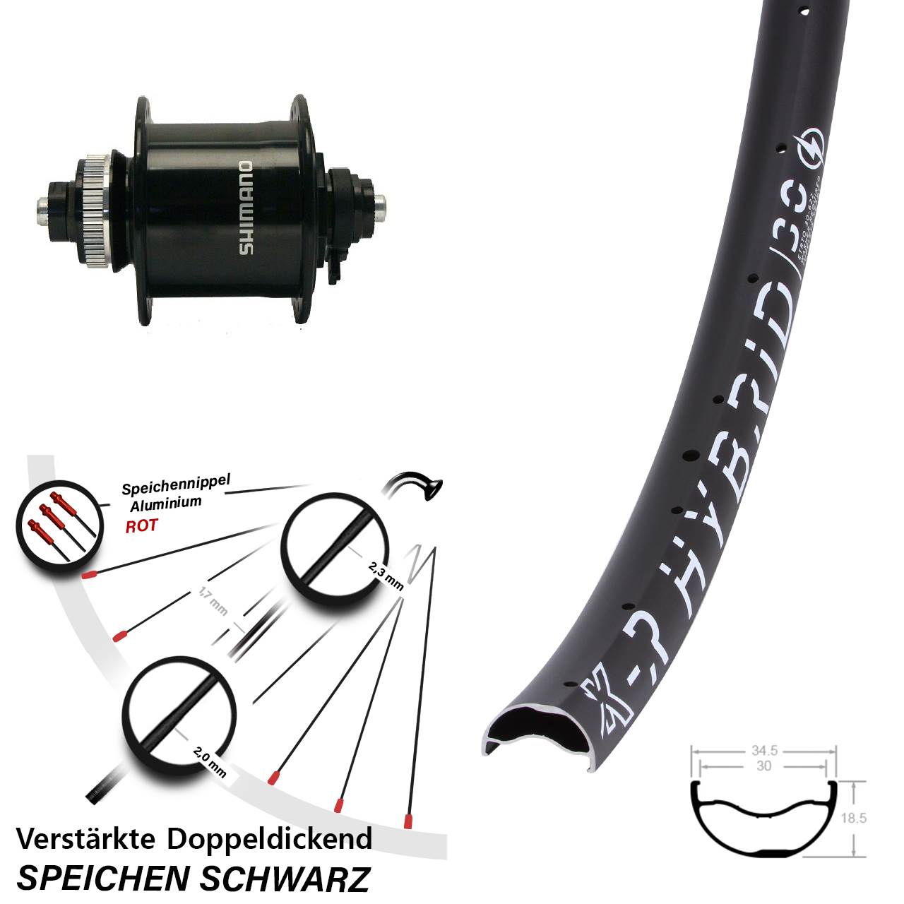 KX-R Hybrid 30 Shimano DH-UR700 29 Zoll Centerlock Dynamovorderrad QR