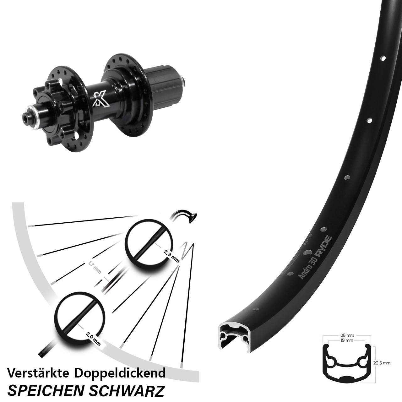 Disc Hinterrad QR 28 Zoll Ryde Andra 30 KX-M Heavy Duty 8-12 fach HG