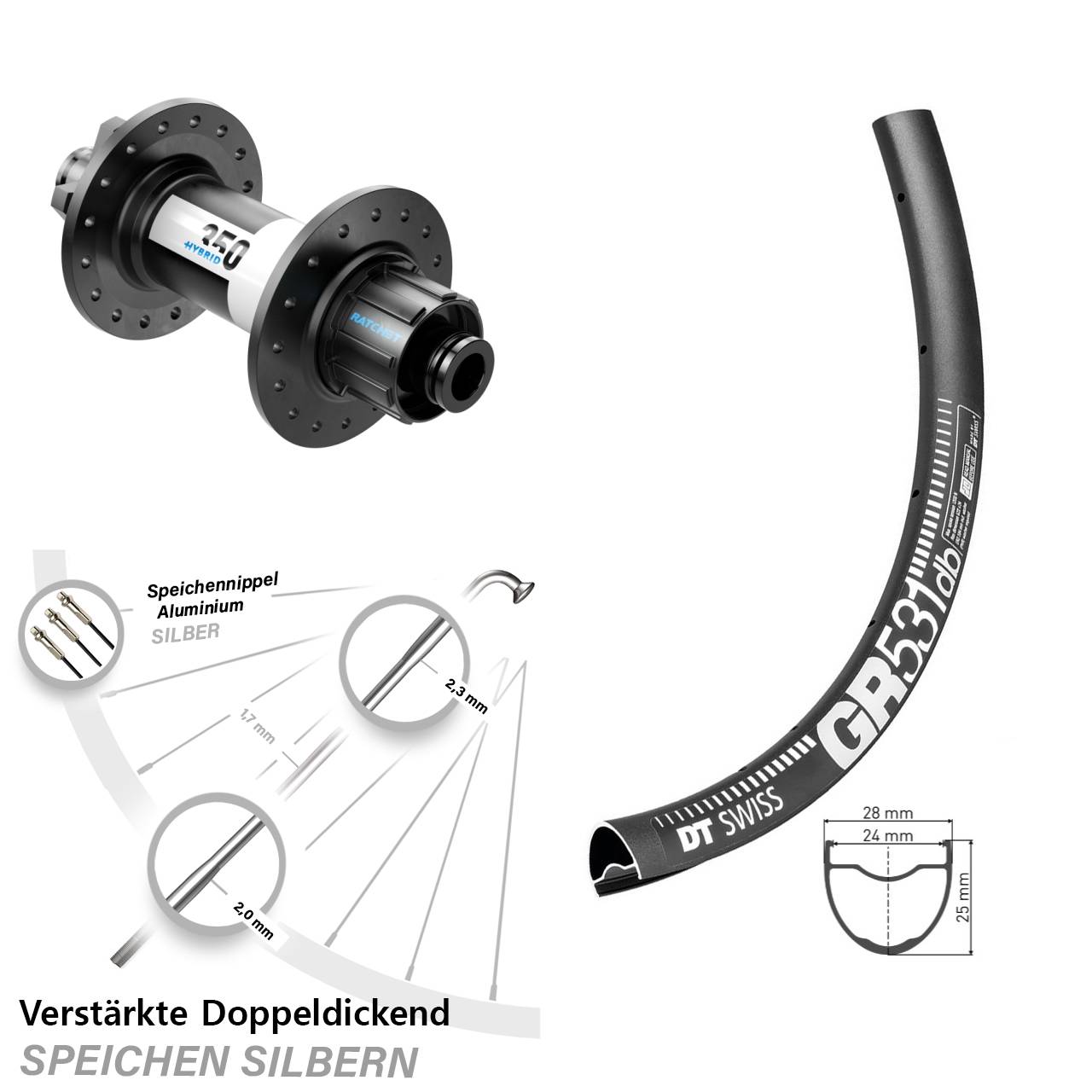GR 531 DT Swiss 350 Hybrid Singlespeed Pinion 6-Loch 12x142 Hinterrad 29 Zoll