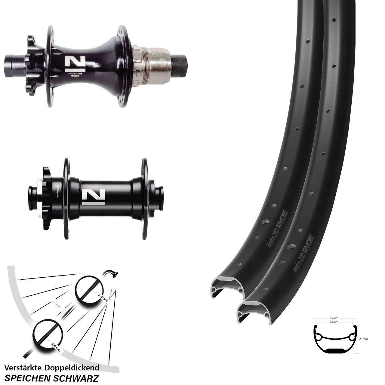 Laufradsatz 6-Loch 15x110 12x148 26 Zoll Ryde Andra 29 Novatec D041 D462SB XD 11-12 fa
